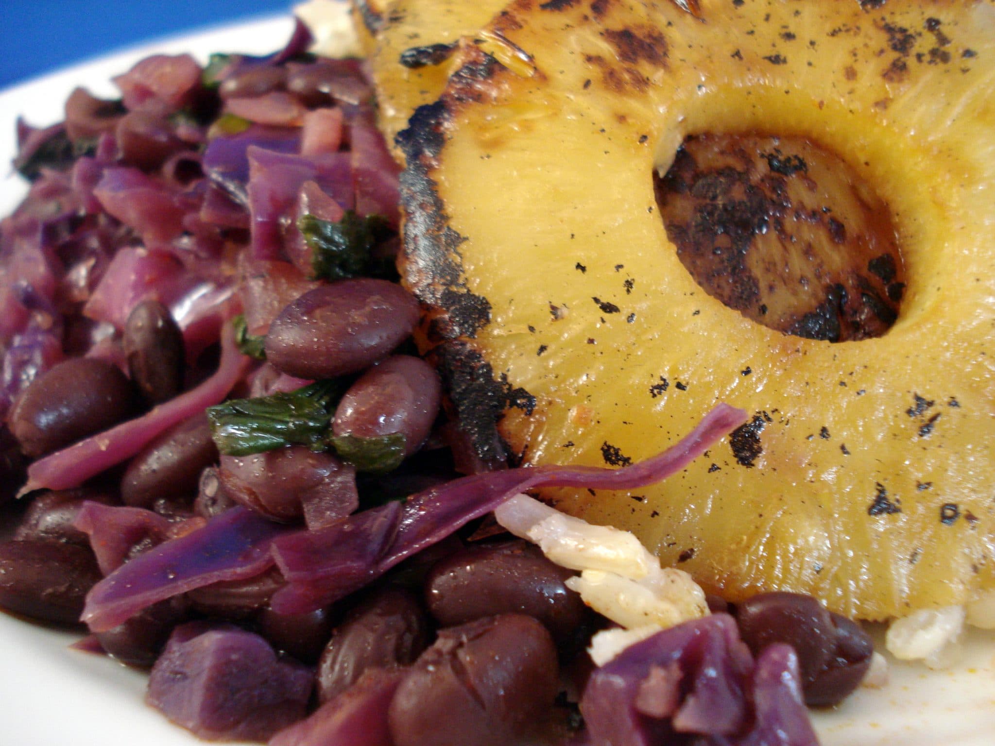 Hawaiian black beans and pineapple over rice
